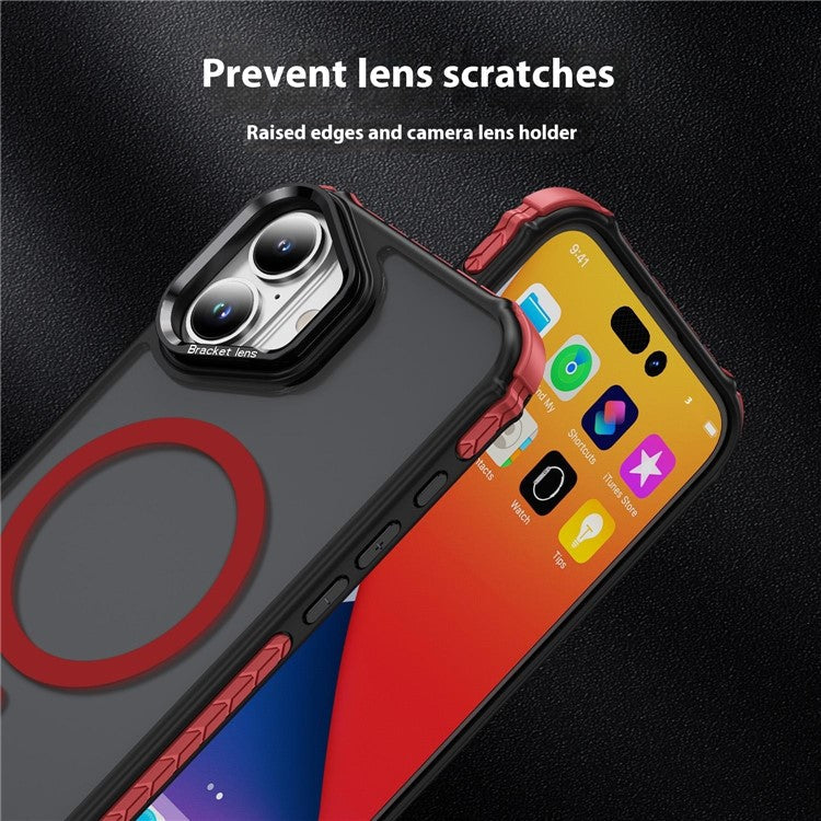 For iPhone 16 Plus Case with Lens Kickstand Matte Back Cover Compatible with MagSafe - Red / Black