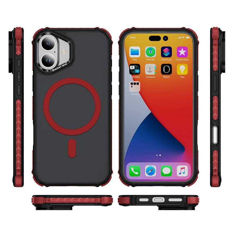 For iPhone 16 Plus Case with Lens Kickstand Matte Back Cover Compatible with MagSafe - Red / Black