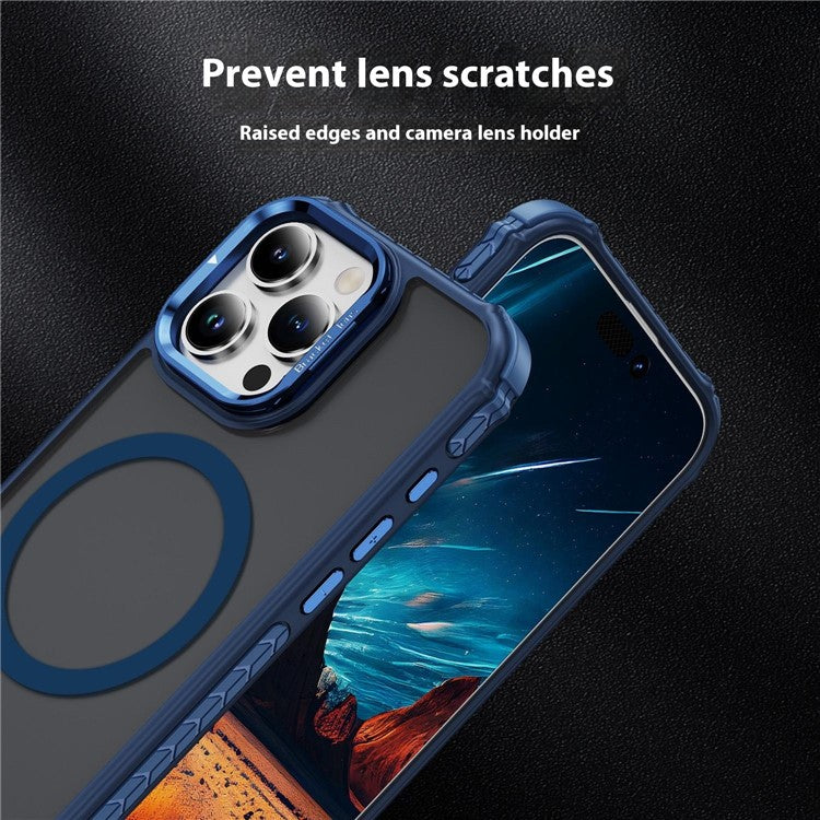 For iPhone 16 Pro Case with Lens Kickstand Matte Back Cover Compatible with MagSafe - Blue