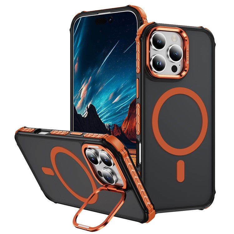 For iPhone 16 Pro Case with Lens Kickstand Matte Back Cover Compatible with MagSafe - Orange