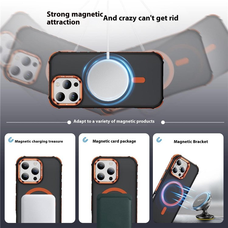 For iPhone 16 Pro Case with Lens Kickstand Matte Back Cover Compatible with MagSafe - Orange