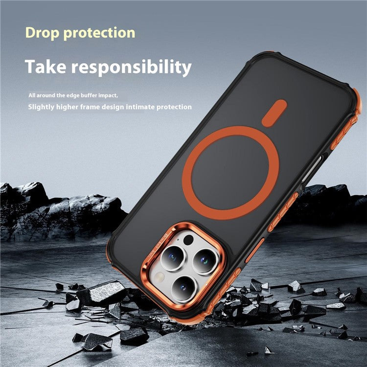 For iPhone 16 Pro Case with Lens Kickstand Matte Back Cover Compatible with MagSafe - Orange