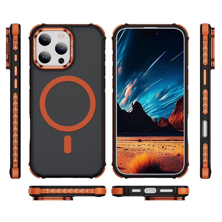For iPhone 16 Pro Case with Lens Kickstand Matte Back Cover Compatible with MagSafe - Orange