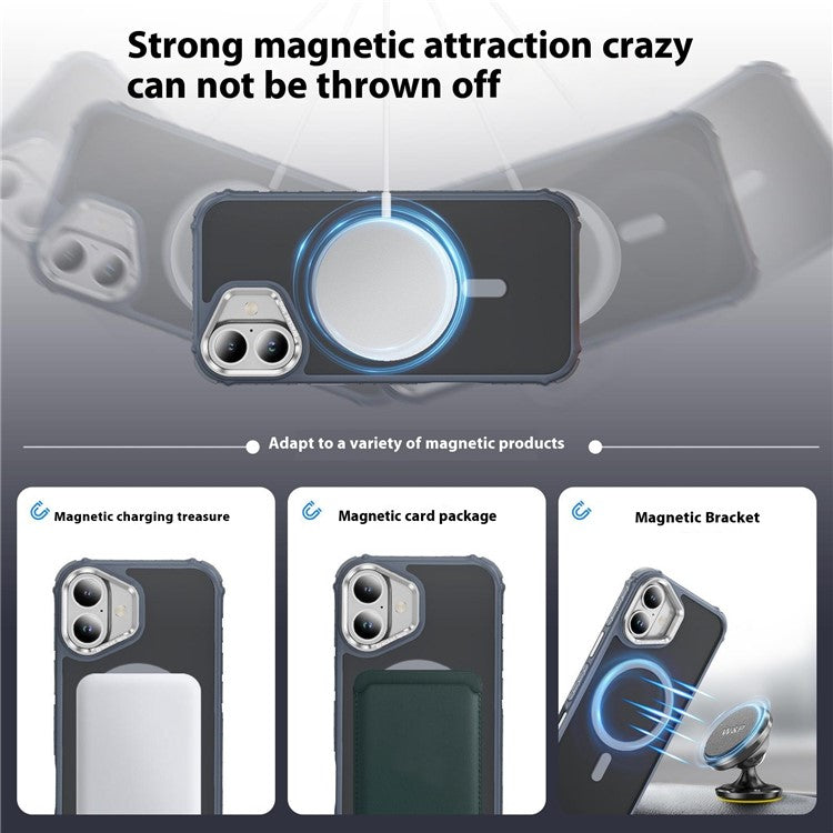 For iPhone 16 Case with Lens Kickstand Matte Back Cover Compatible with MagSafe - Grey