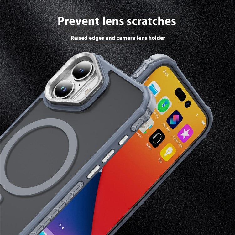 For iPhone 16 Case with Lens Kickstand Matte Back Cover Compatible with MagSafe - Grey