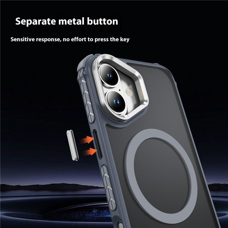 For iPhone 16 Case with Lens Kickstand Matte Back Cover Compatible with MagSafe - Grey