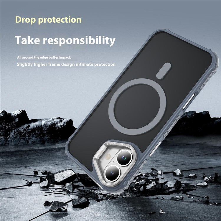 For iPhone 16 Case with Lens Kickstand Matte Back Cover Compatible with MagSafe - Grey