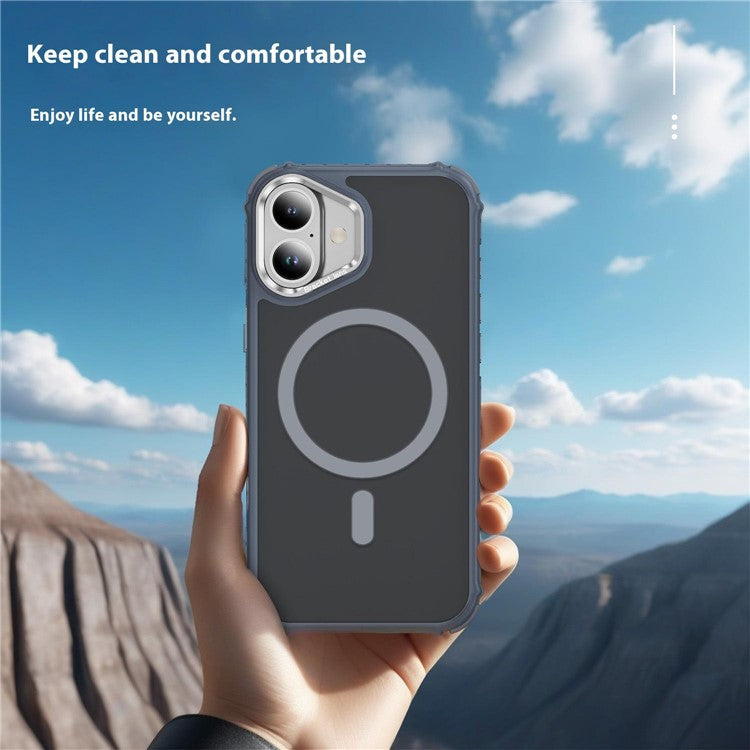For iPhone 16 Case with Lens Kickstand Matte Back Cover Compatible with MagSafe - Grey