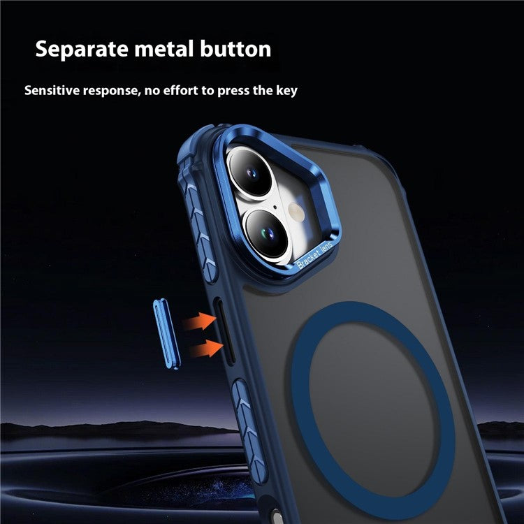 For iPhone 16 Case with Lens Kickstand Matte Back Cover Compatible with MagSafe - Blue