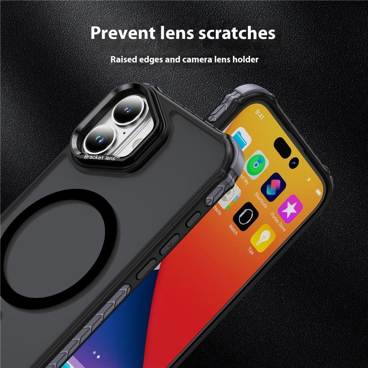 For iPhone 16 Case with Lens Kickstand Matte Back Cover Compatible with MagSafe - Black