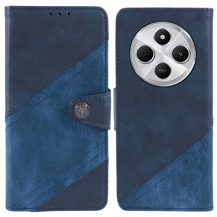 For Xiaomi Poco C75 4G / Redmi 14R 5G / 14C 4G Case Splicing Texture Leather Phone Cover Viewing Stand - Dark Blue