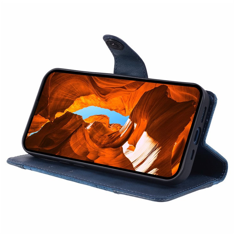 For Xiaomi Poco C75 4G / Redmi 14R 5G / 14C 4G Case Splicing Texture Leather Phone Cover Viewing Stand - Dark Blue