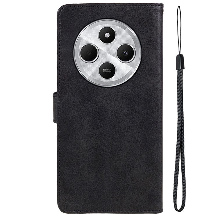 For Xiaomi Poco C75 4G / Redmi 14R 5G / 14C 4G Case PU Leather Wallet Protective Phone Cover Calf Texture - Black