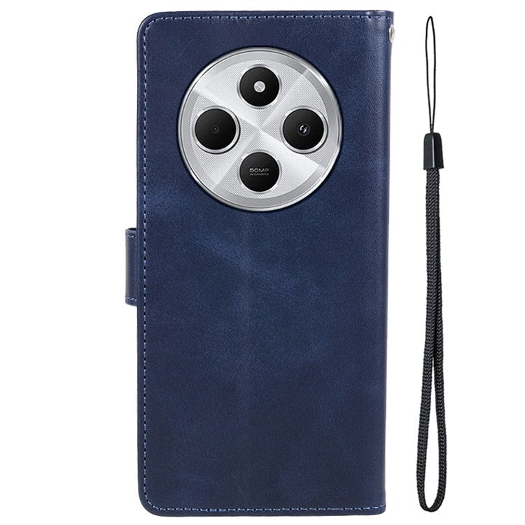 For Xiaomi Poco C75 4G / Redmi 14R 5G / 14C 4G Case PU Leather Wallet Protective Phone Cover Calf Texture - Blue