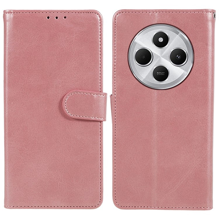 For Xiaomi Poco C75 4G / Redmi 14R 5G / 14C 4G Case PU Leather Wallet Protective Phone Cover Calf Texture - Rose Gold