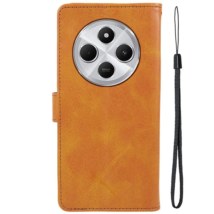 For Xiaomi Poco C75 4G / Redmi 14R 5G / 14C 4G Case PU Leather Wallet Protective Phone Cover Calf Texture - Khaki