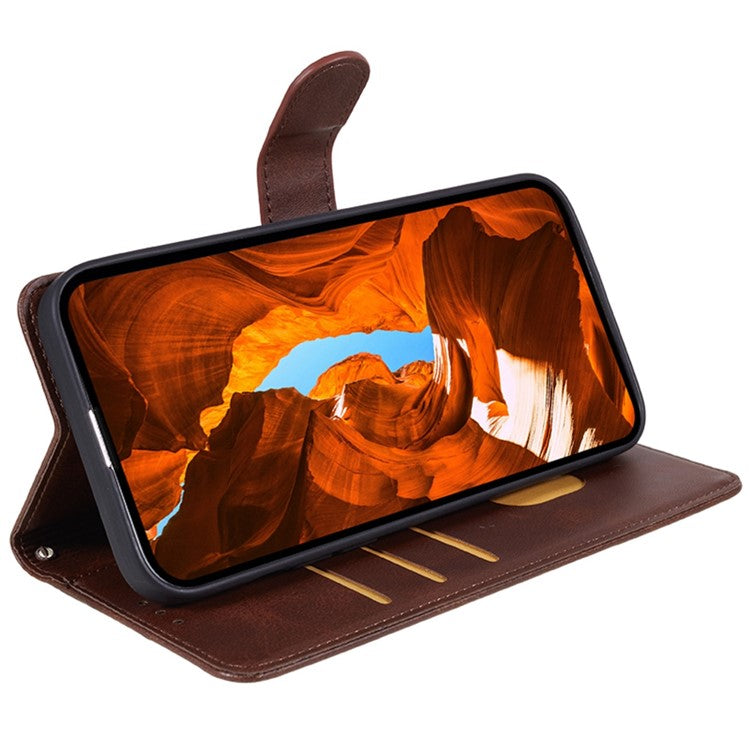 For Xiaomi Poco C75 4G / Redmi 14R 5G / 14C 4G Case PU Leather Wallet Protective Phone Cover Calf Texture - Brown