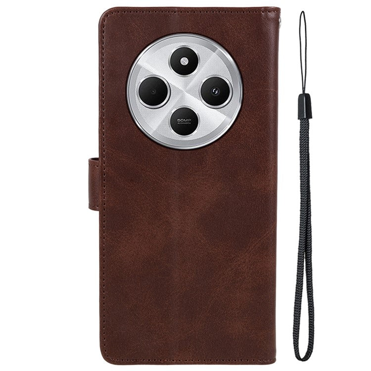 For Xiaomi Poco C75 4G / Redmi 14R 5G / 14C 4G Case PU Leather Wallet Protective Phone Cover Calf Texture - Brown