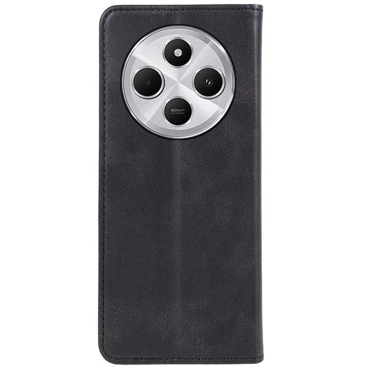 For Xiaomi Poco C75 4G / Redmi 14R 5G / 14C 4G Case Strong Magnetic PU Leather Phone Cover Calf Texture - Black