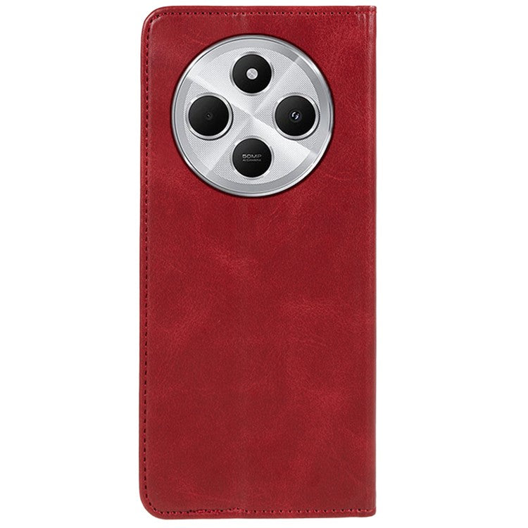 For Xiaomi Poco C75 4G / Redmi 14R 5G / 14C 4G Case Strong Magnetic PU Leather Phone Cover Calf Texture - Red