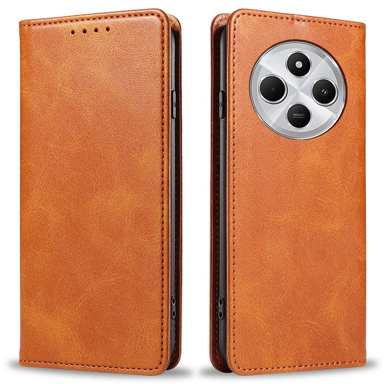 For Xiaomi Poco C75 4G / Redmi 14R 5G / 14C 4G Case Strong Magnetic PU Leather Phone Cover Calf Texture - Khaki