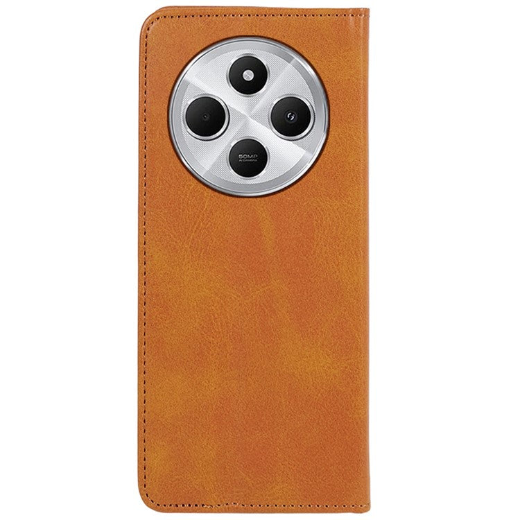 For Xiaomi Poco C75 4G / Redmi 14R 5G / 14C 4G Case Strong Magnetic PU Leather Phone Cover Calf Texture - Khaki