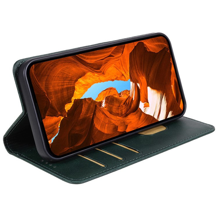 For Xiaomi Poco C75 4G / Redmi 14R 5G / 14C 4G Case Strong Magnetic PU Leather Phone Cover Calf Texture - Green