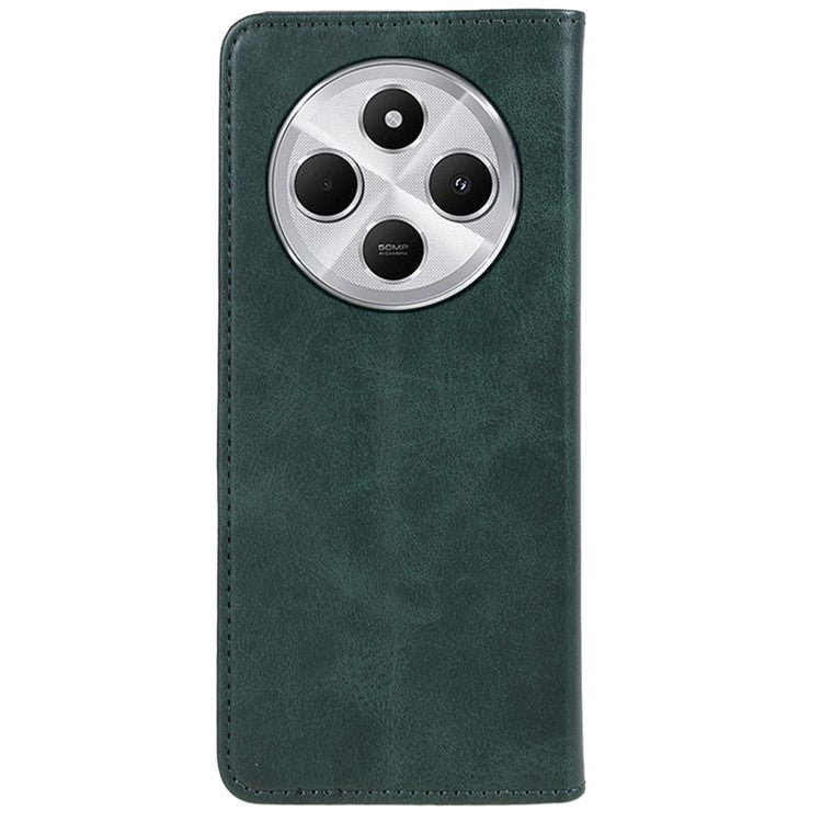 For Xiaomi Poco C75 4G / Redmi 14R 5G / 14C 4G Case Strong Magnetic PU Leather Phone Cover Calf Texture - Green