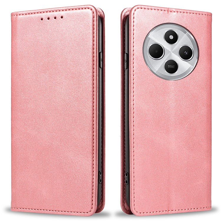 For Xiaomi Poco C75 4G / Redmi 14R 5G / 14C 4G Case Strong Magnetic PU Leather Phone Cover Calf Texture - Rose Gold