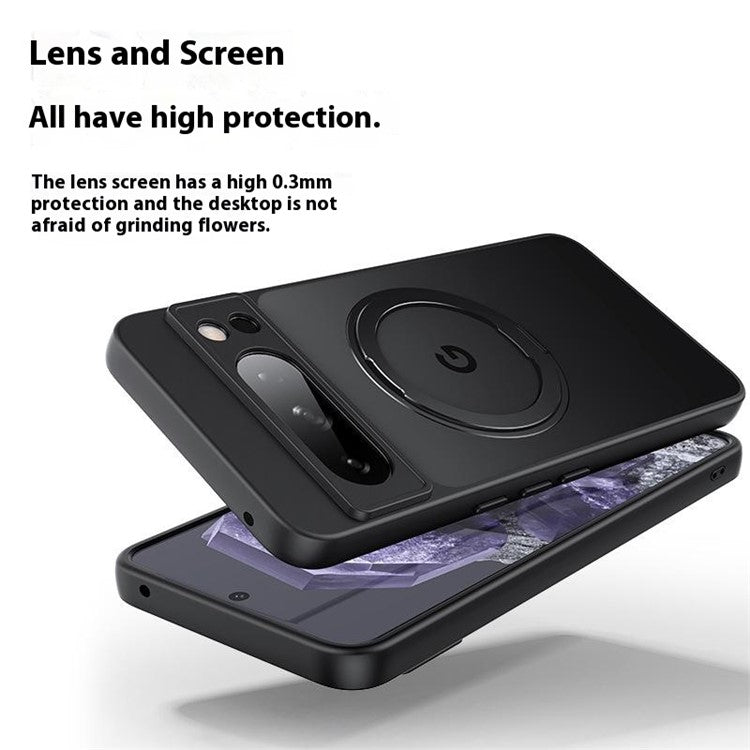 For Google Pixel 9 / Pixel 9 Pro Case Rotatable Magnetic Kickstand TPU+Acrylic Phone Cover - Transparent