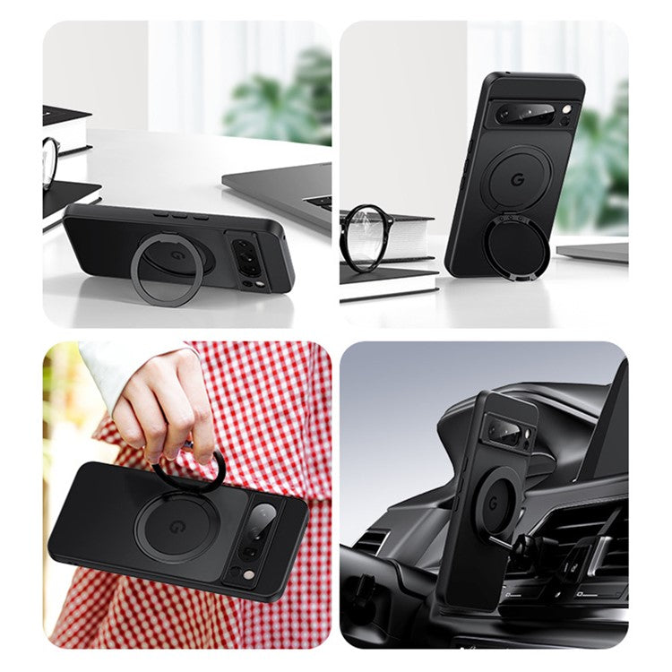 For Google Pixel 9 / Pixel 9 Pro Case Rotatable Magnetic Kickstand TPU+Acrylic Phone Cover - Transparent