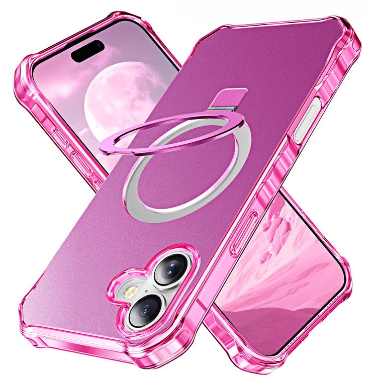 For iPhone 16 Case Small Wavy Edge Compatible with MagSafe Anti-Drop PC+TPU Phone Cover - Rose