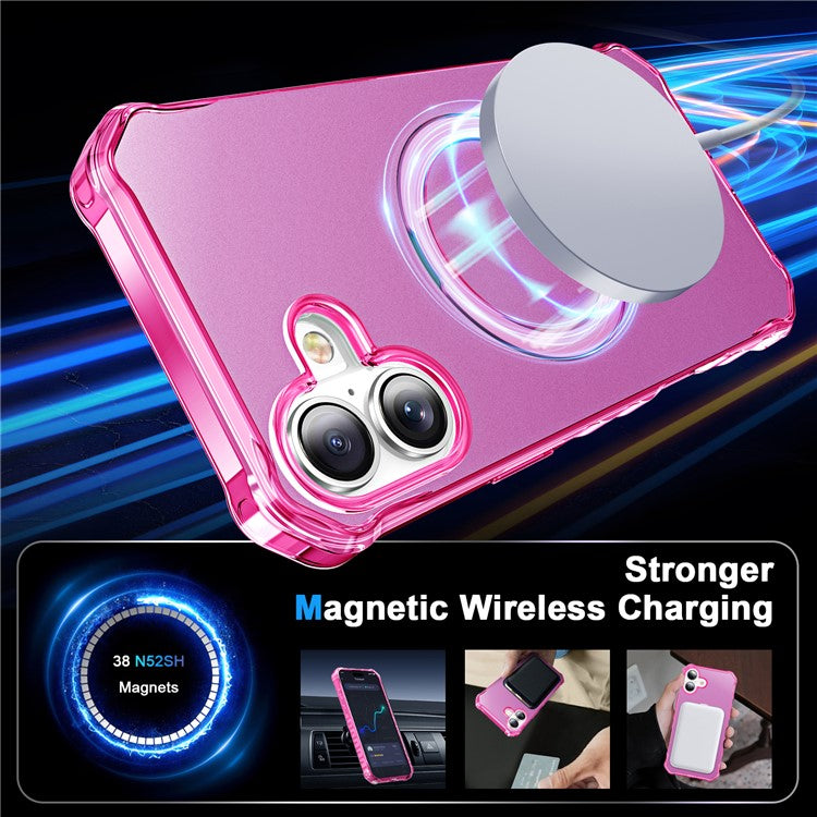 For iPhone 16 Case Small Wavy Edge Compatible with MagSafe Anti-Drop PC+TPU Phone Cover - Rose
