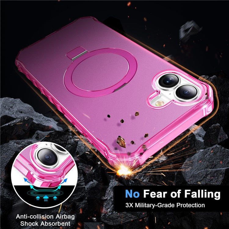 For iPhone 16 Case Small Wavy Edge Compatible with MagSafe Anti-Drop PC+TPU Phone Cover - Rose