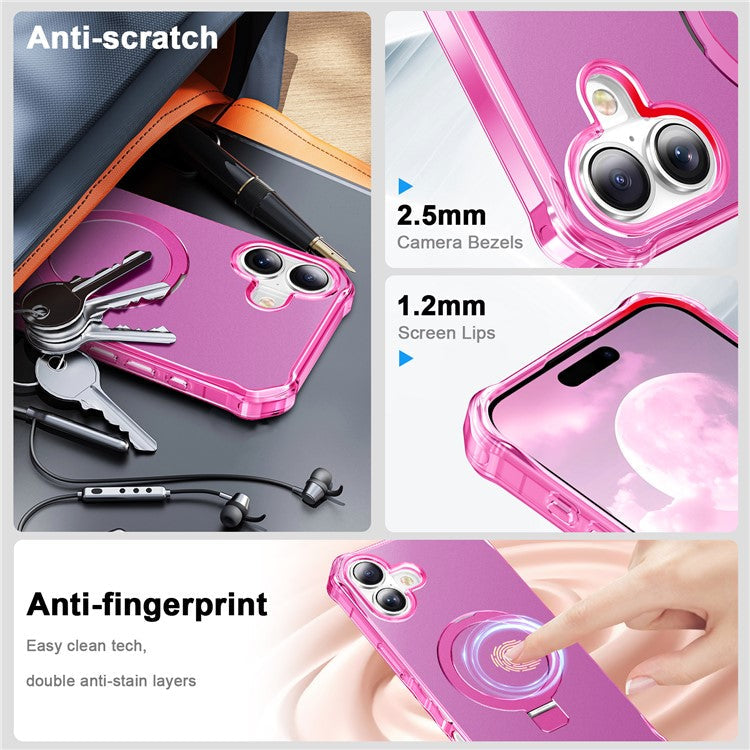 For iPhone 16 Case Small Wavy Edge Compatible with MagSafe Anti-Drop PC+TPU Phone Cover - Rose