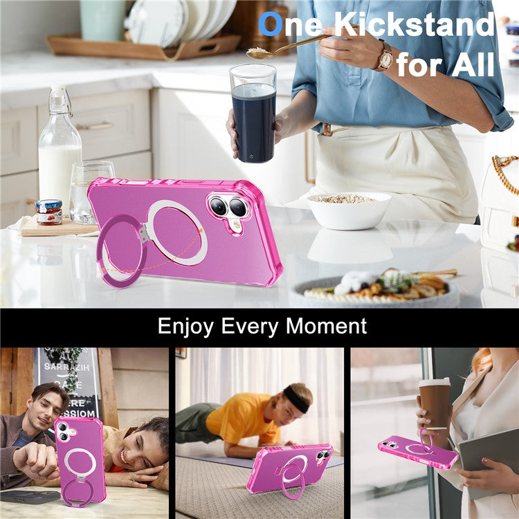 For iPhone 16 Case Small Wavy Edge Compatible with MagSafe Anti-Drop PC+TPU Phone Cover - Rose