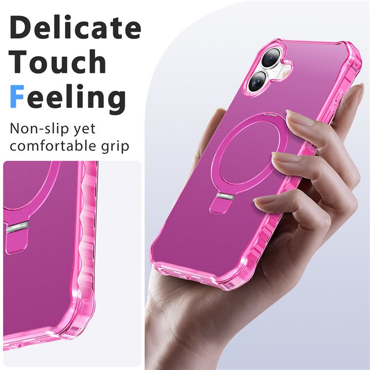 For iPhone 16 Case Small Wavy Edge Compatible with MagSafe Anti-Drop PC+TPU Phone Cover - Rose