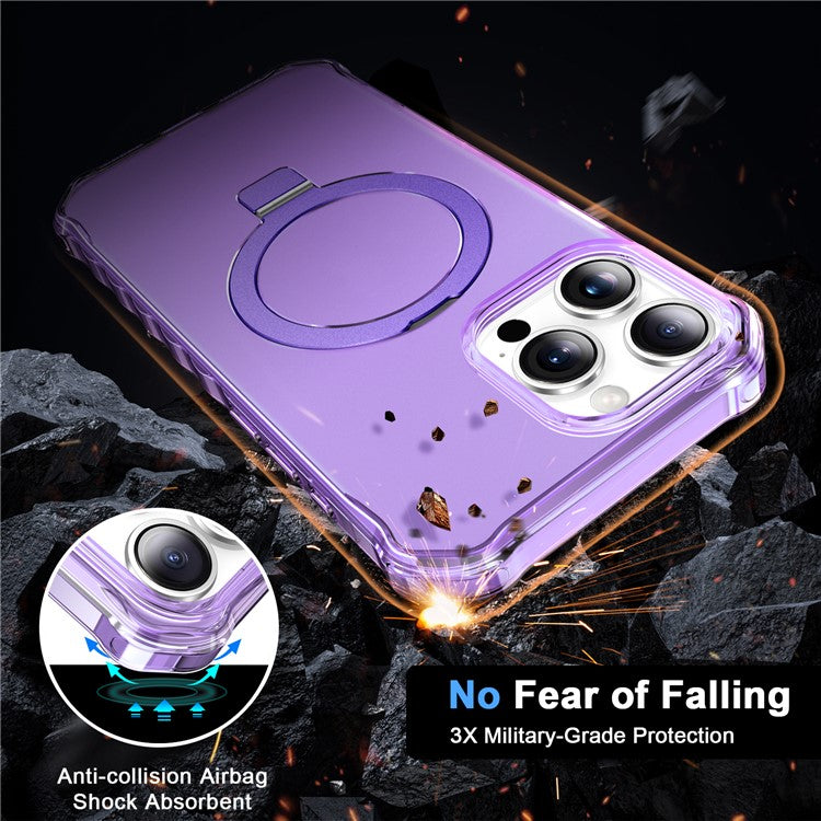 For iPhone 16 Pro Case Small Wavy Edge Compatible with MagSafe Frosted Anti-Drop PC+TPU Phone Cover - Purple