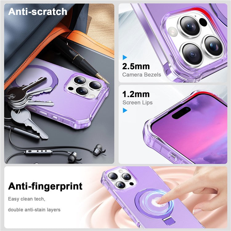 For iPhone 16 Pro Case Small Wavy Edge Compatible with MagSafe Frosted Anti-Drop PC+TPU Phone Cover - Purple