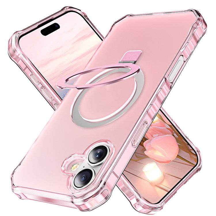For iPhone 16 Case Small Wavy Edge Compatible with MagSafe Frosted Anti-Drop PC+TPU Phone Cover - Pink