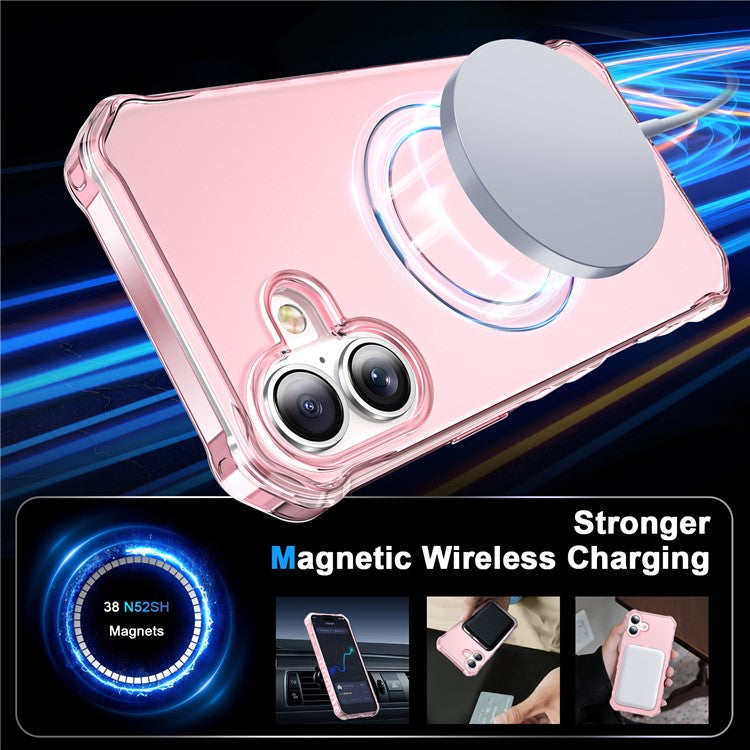 For iPhone 16 Case Small Wavy Edge Compatible with MagSafe Frosted Anti-Drop PC+TPU Phone Cover - Pink