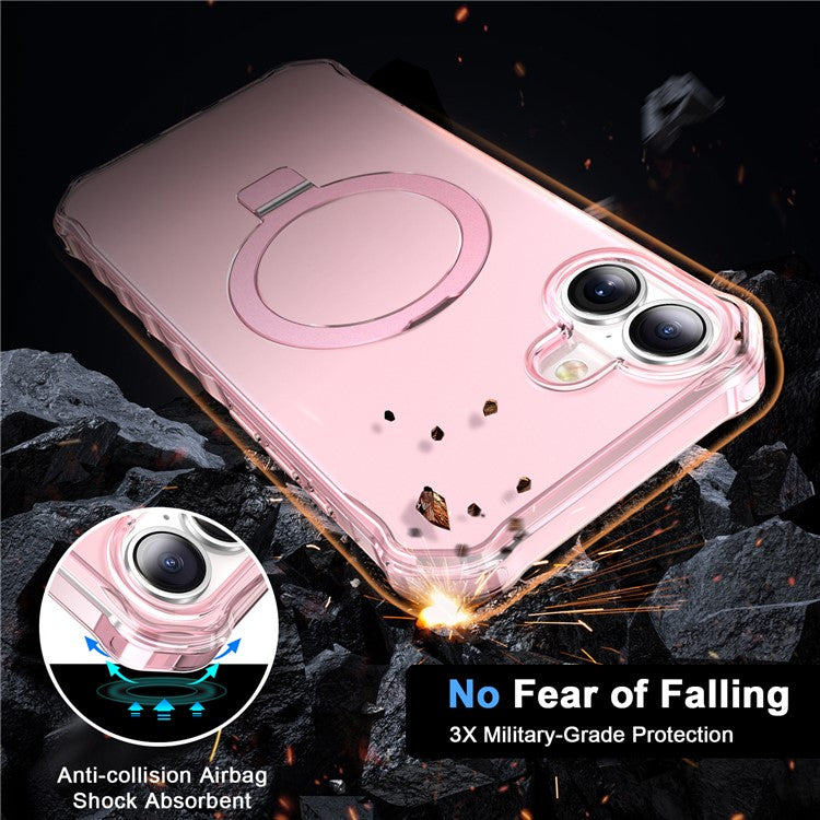 For iPhone 16 Case Small Wavy Edge Compatible with MagSafe Frosted Anti-Drop PC+TPU Phone Cover - Pink