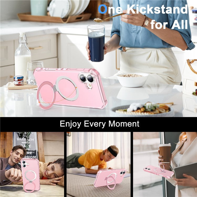 For iPhone 16 Case Small Wavy Edge Compatible with MagSafe Frosted Anti-Drop PC+TPU Phone Cover - Pink