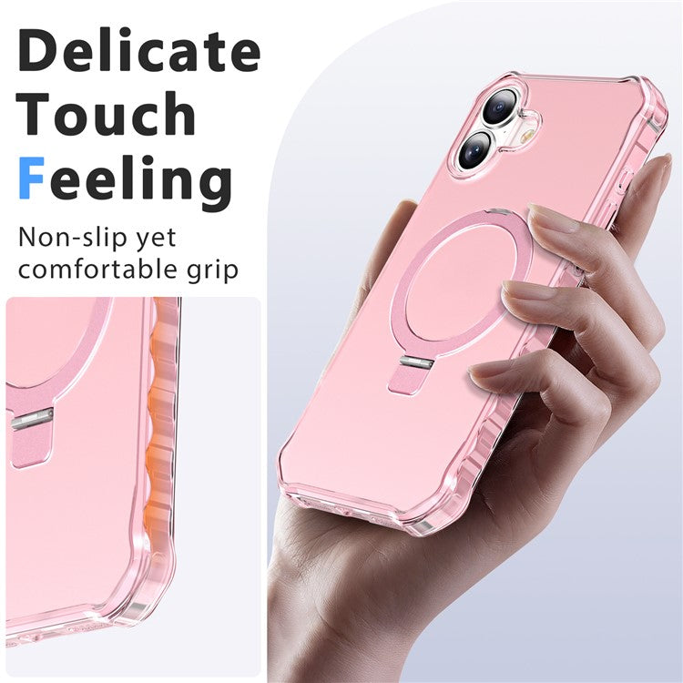For iPhone 16 Case Small Wavy Edge Compatible with MagSafe Frosted Anti-Drop PC+TPU Phone Cover - Pink