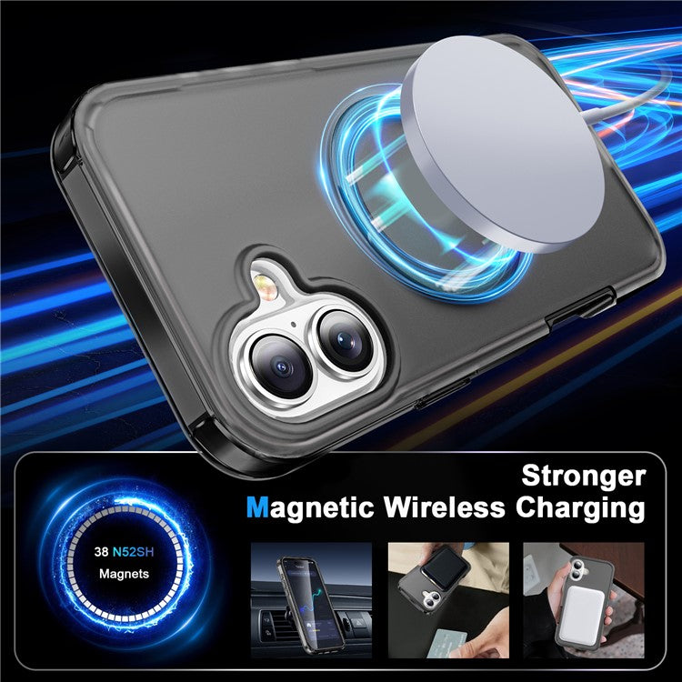 For iPhone 16 Plus Case Frosted TPU+PC Phone Cover with Magnetic Kickstand PET Screen Protector Compatible with MagSafe - Black