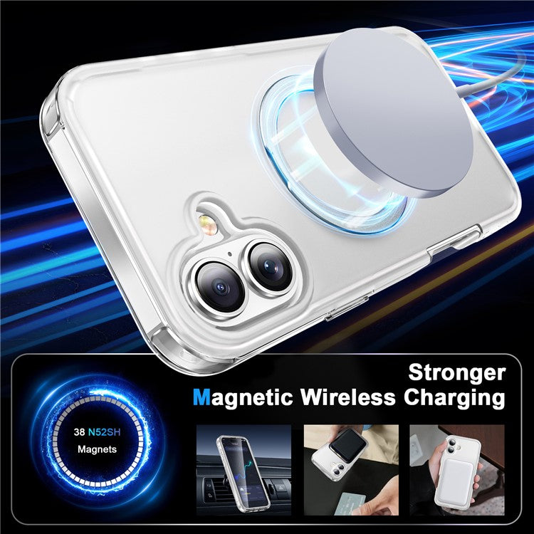 For iPhone 16 Plus Case Frosted TPU+PC Phone Cover with Magnetic Kickstand PET Screen Protector Compatible with MagSafe - Transparent