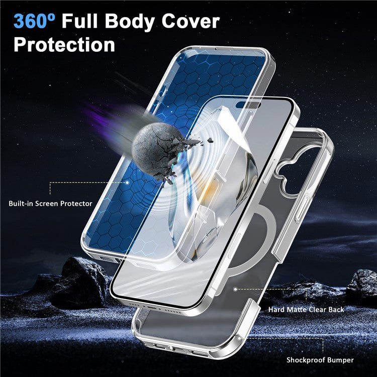 For iPhone 16 Plus Case Frosted TPU+PC Phone Cover with Magnetic Kickstand PET Screen Protector Compatible with MagSafe - Transparent