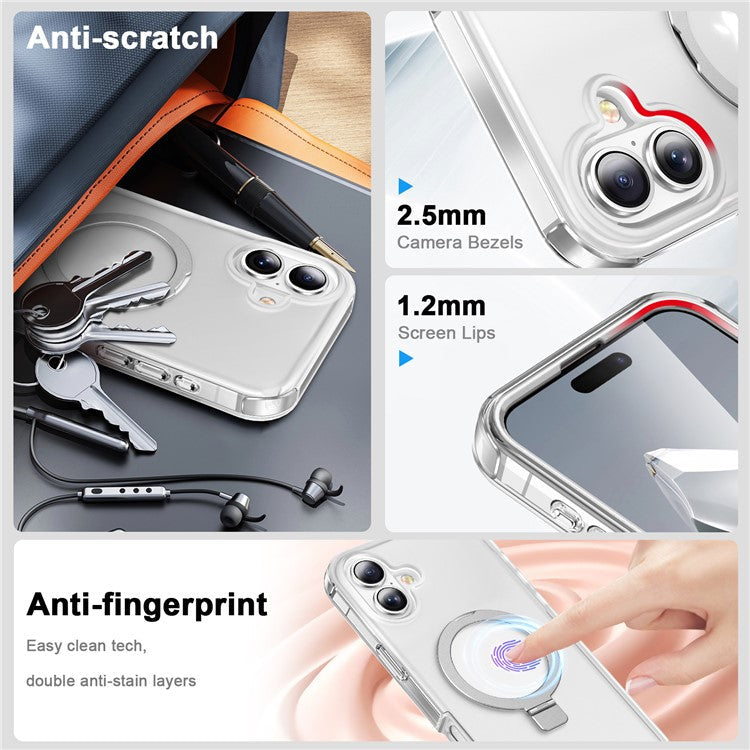 For iPhone 16 Plus Case Frosted TPU+PC Phone Cover with Magnetic Kickstand PET Screen Protector Compatible with MagSafe - Transparent