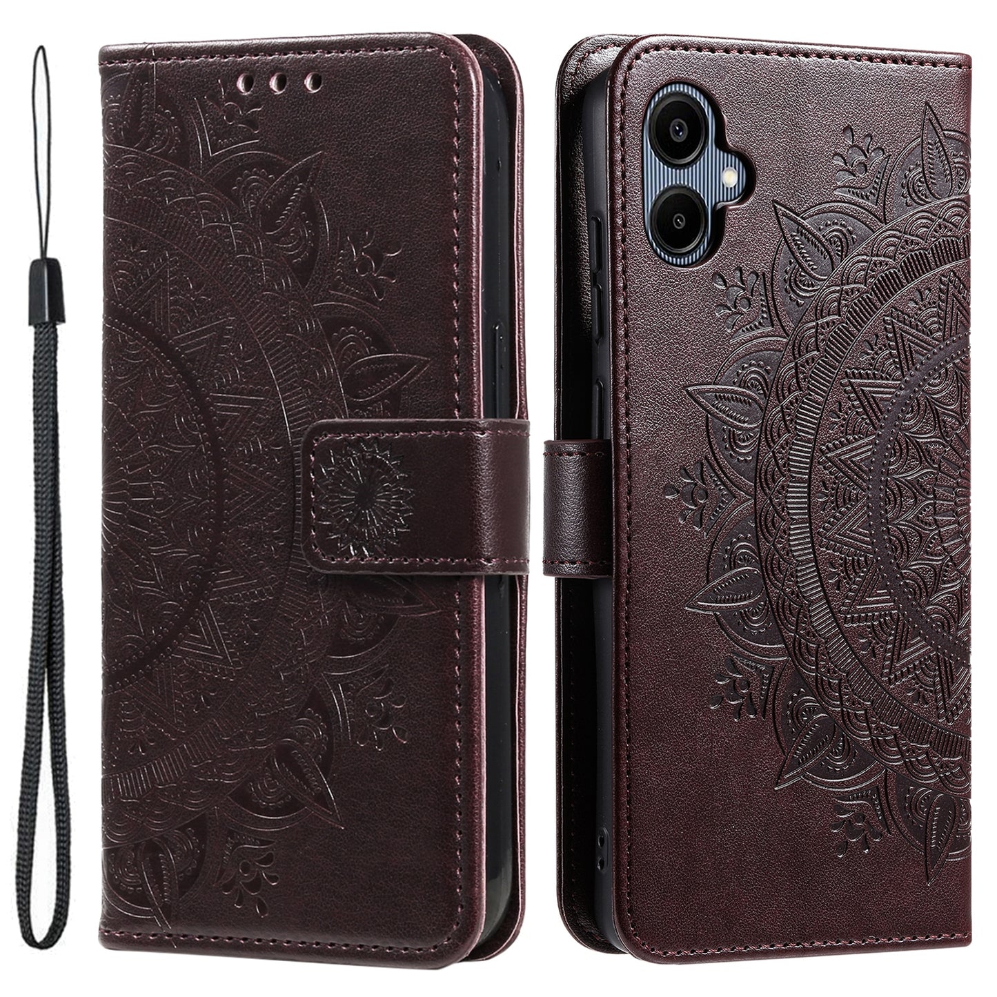 For Samsung Galaxy A06 Case Imprinted Totem PU Leather Wallet Stand Phone Cover - Brown