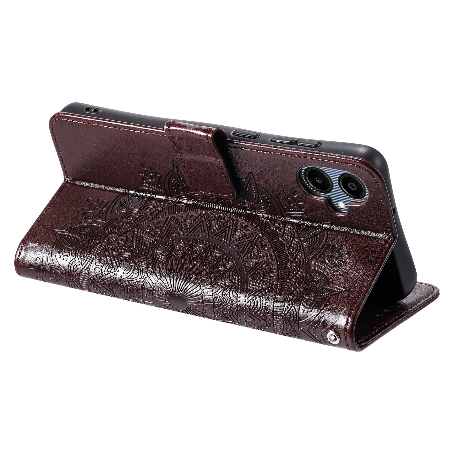 For Samsung Galaxy A06 Case Imprinted Totem PU Leather Wallet Stand Phone Cover - Brown